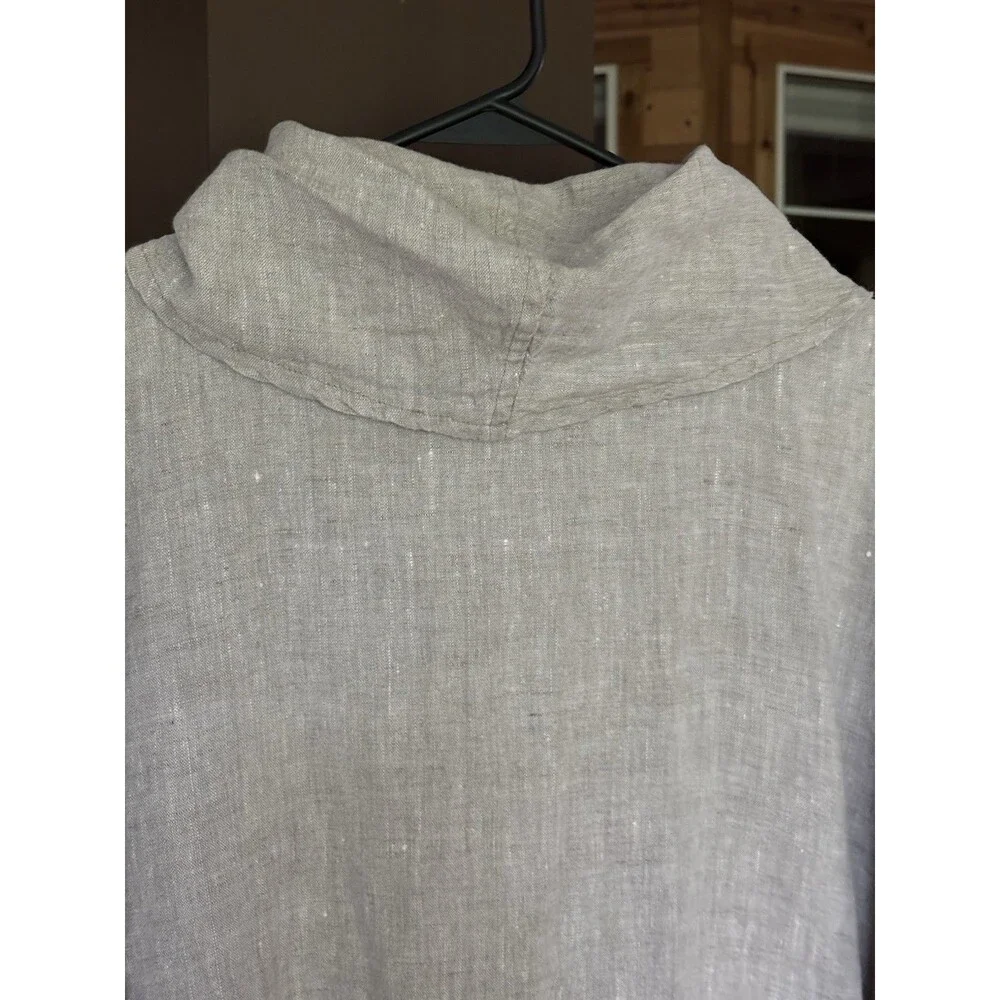 Odile 100% Linen Cowel Neck Shirt Women M Tan Artistic Hand Painted